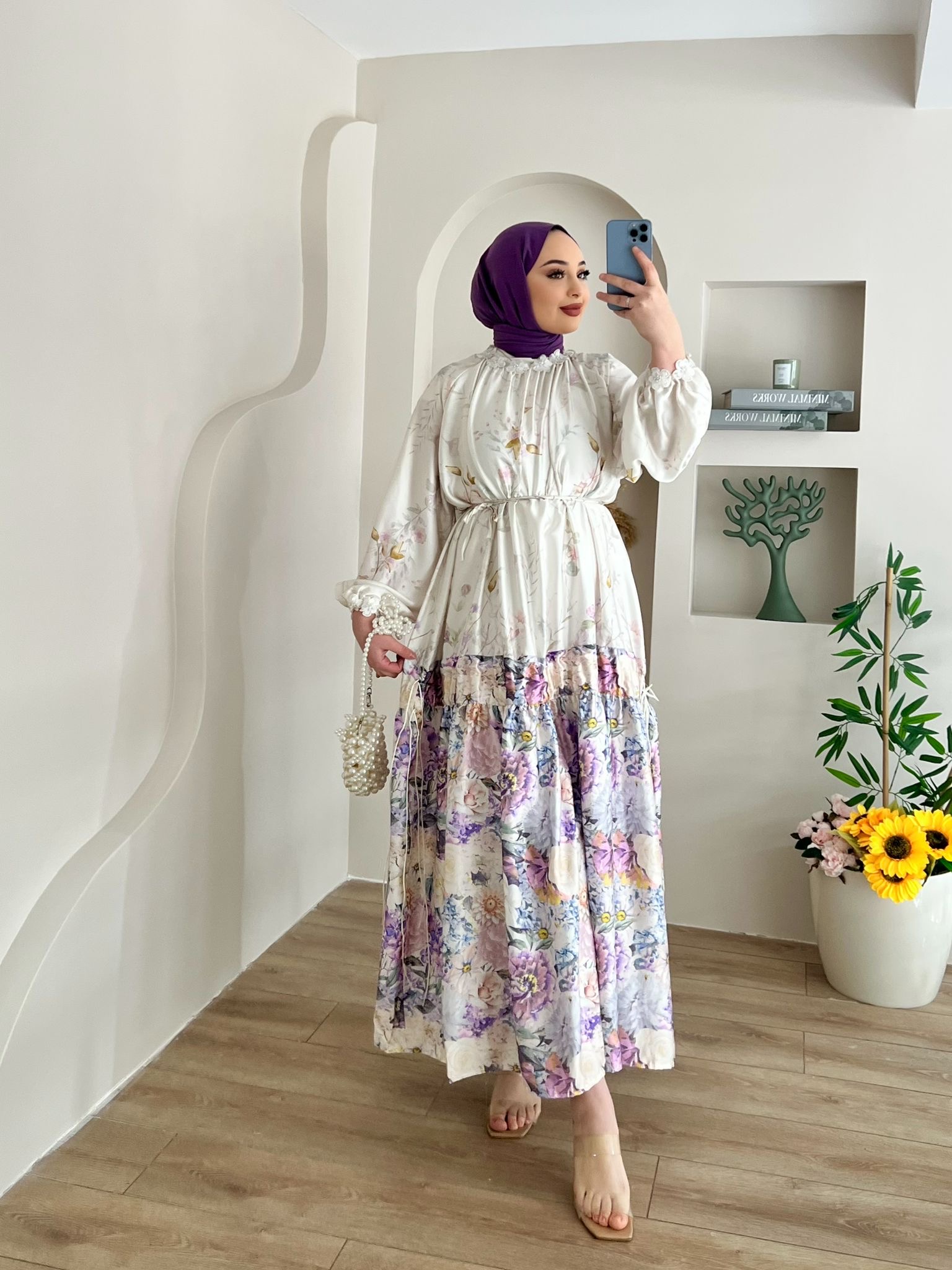 BLOOM%20LİLA%20ÇİÇEKLİ%20ELBİSE