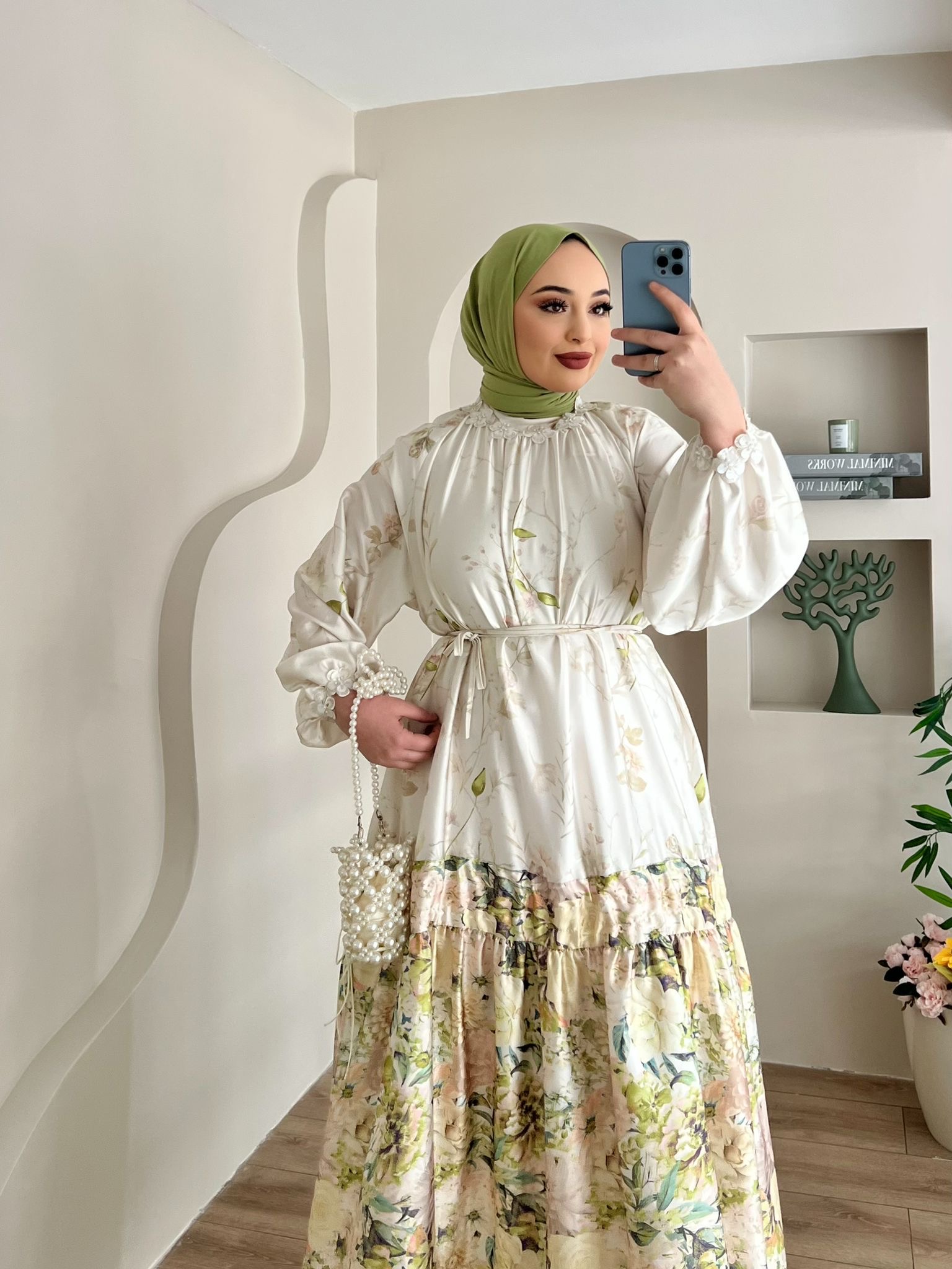 BLOOM%20YEŞİL%20ÇİÇEKLİ%20ELBİSE