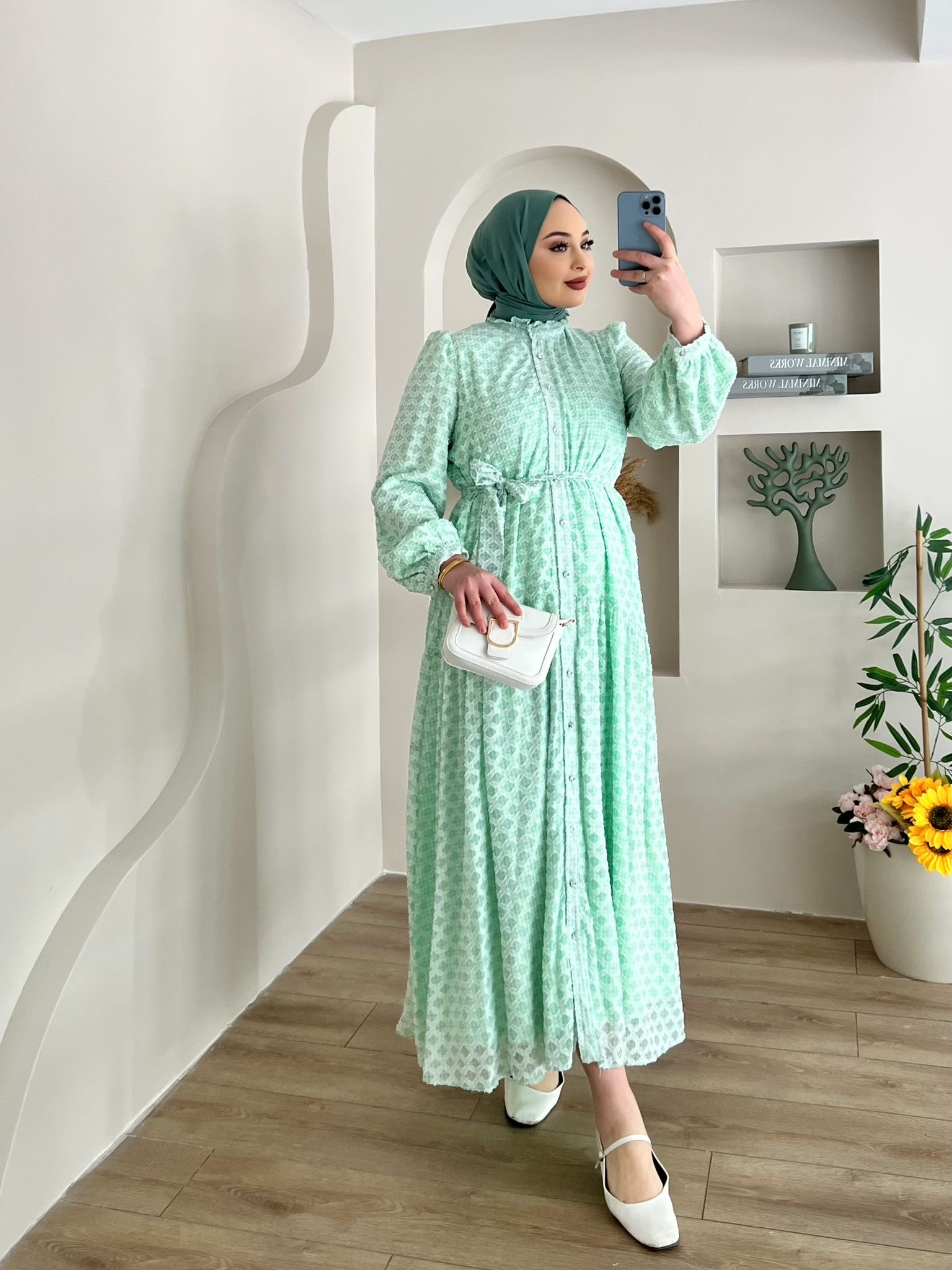SOFİA%20BOYDAN%20DÜĞMELİ%20MİNT%20ELBİSE