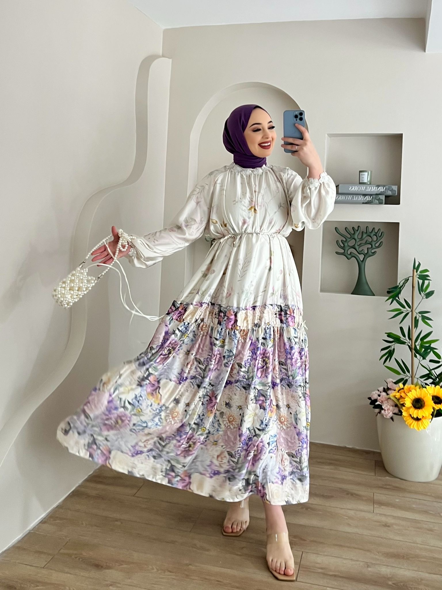 BLOOM%20LİLA%20ÇİÇEKLİ%20ELBİSE