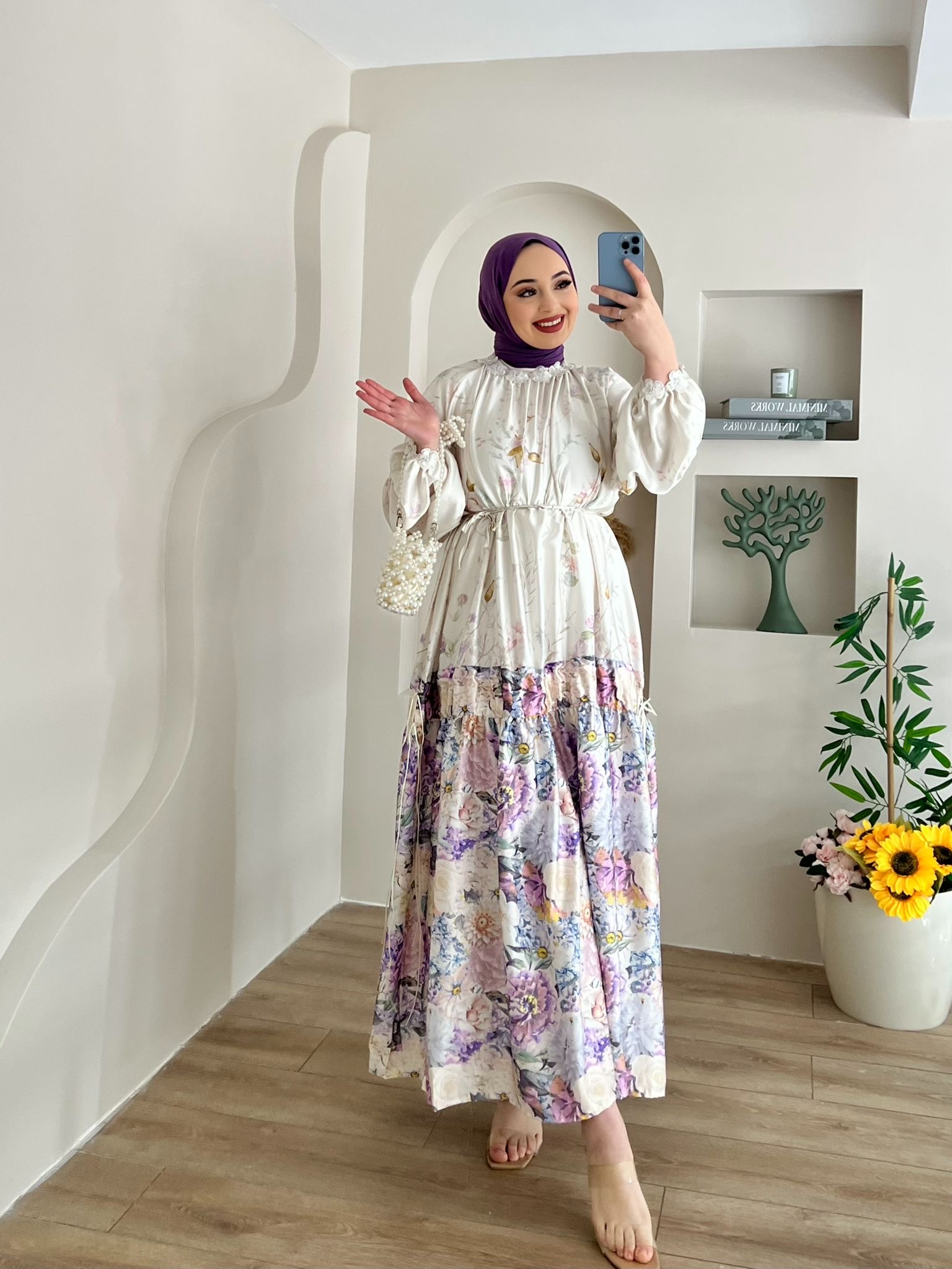 BLOOM%20LİLA%20ÇİÇEKLİ%20ELBİSE