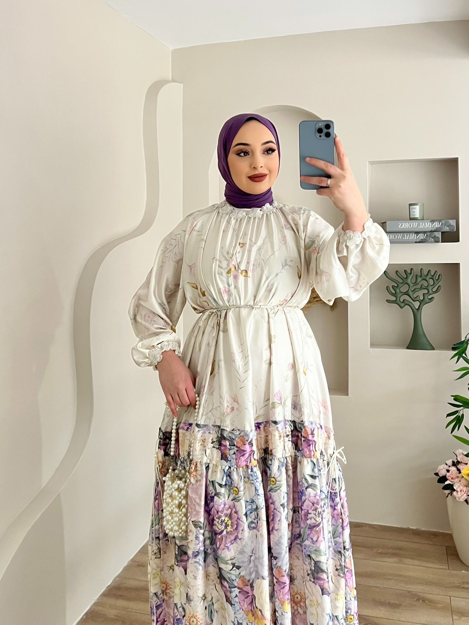 BLOOM%20LİLA%20ÇİÇEKLİ%20ELBİSE