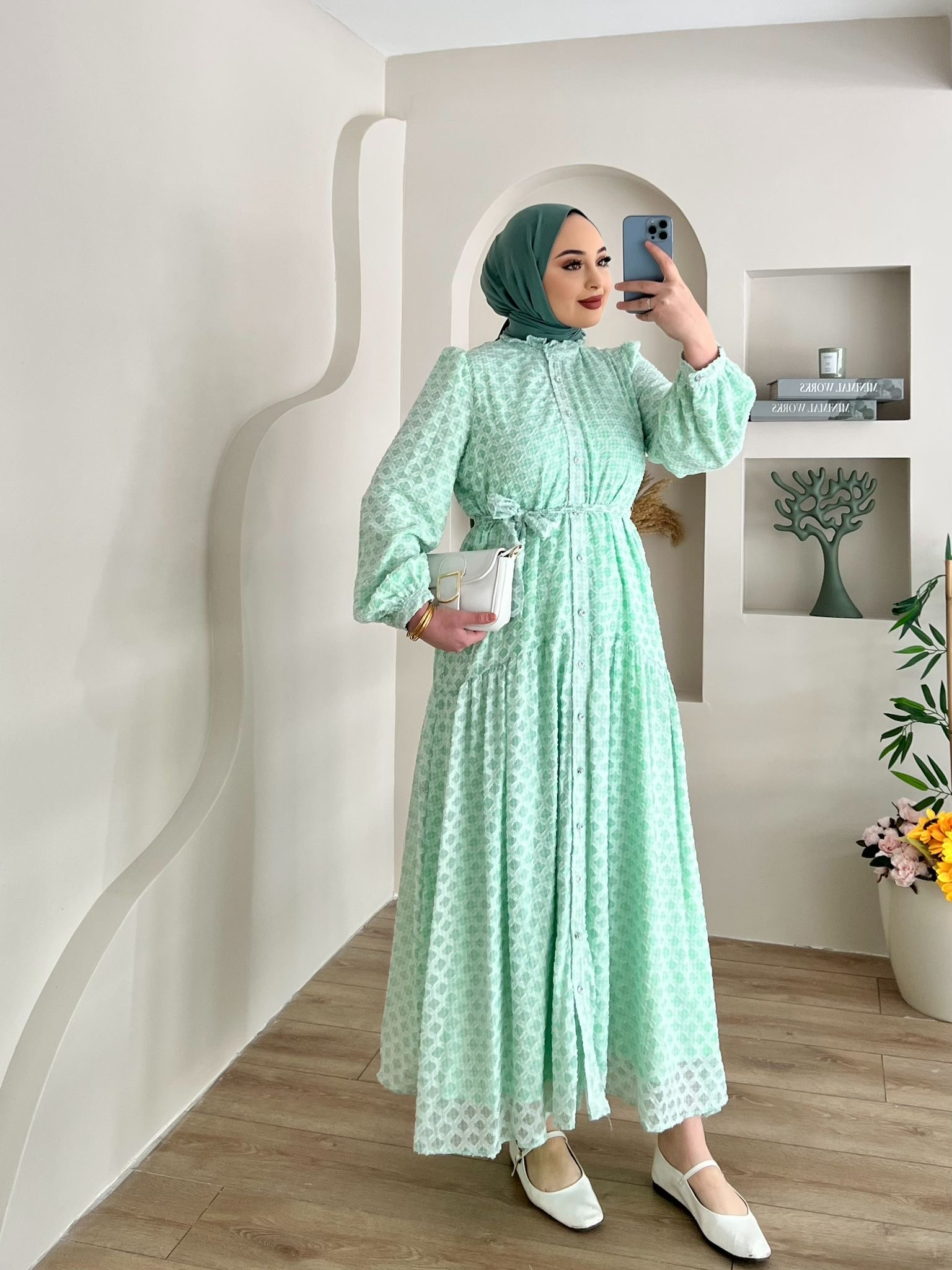 SOFİA%20BOYDAN%20DÜĞMELİ%20MİNT%20ELBİSE