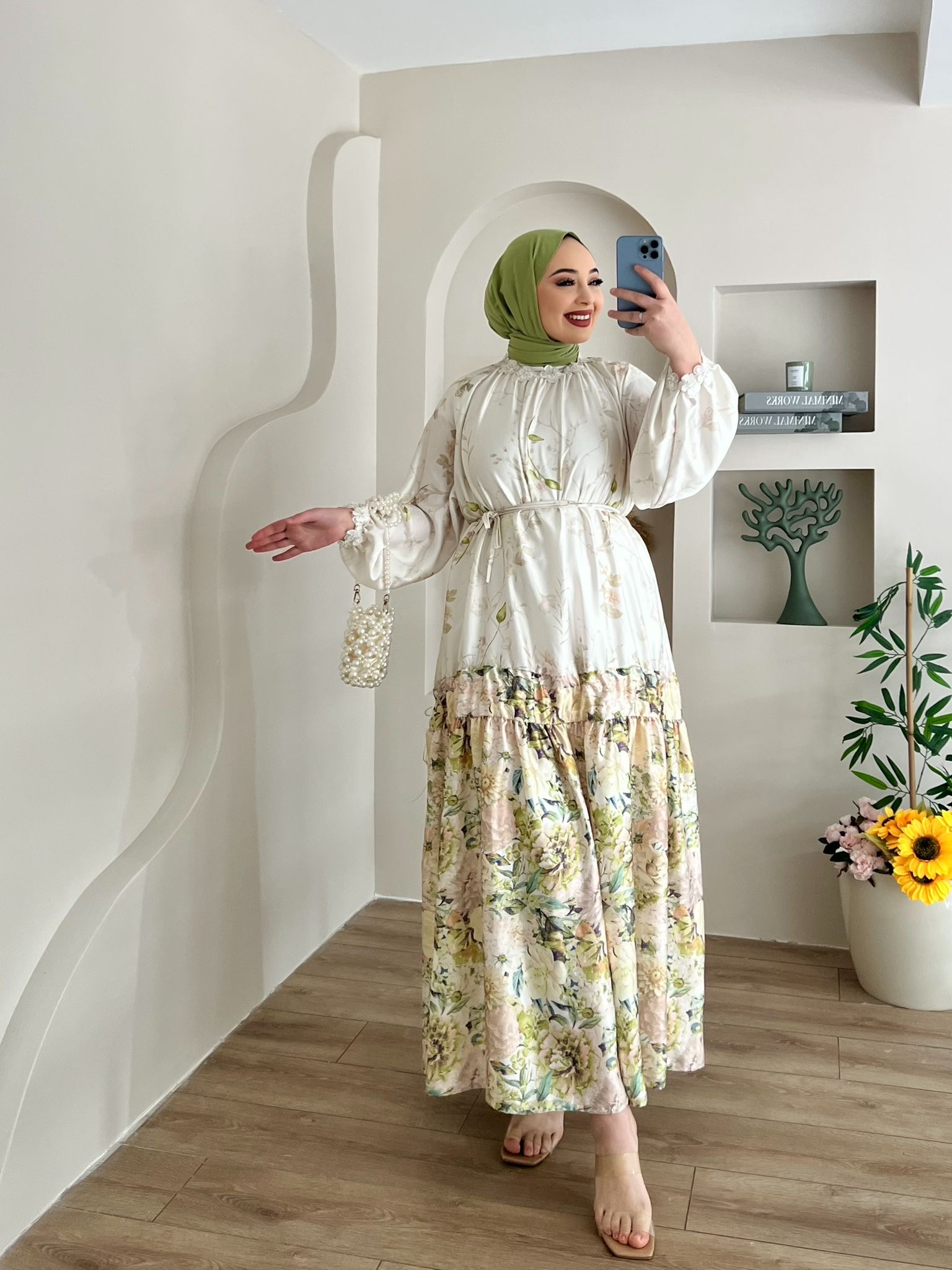 BLOOM%20YEŞİL%20ÇİÇEKLİ%20ELBİSE
